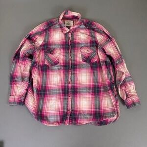 SONOMA Life Style Flannel Shirt Womens 2X Plaid Button Down Shirt Pink Blue Gray